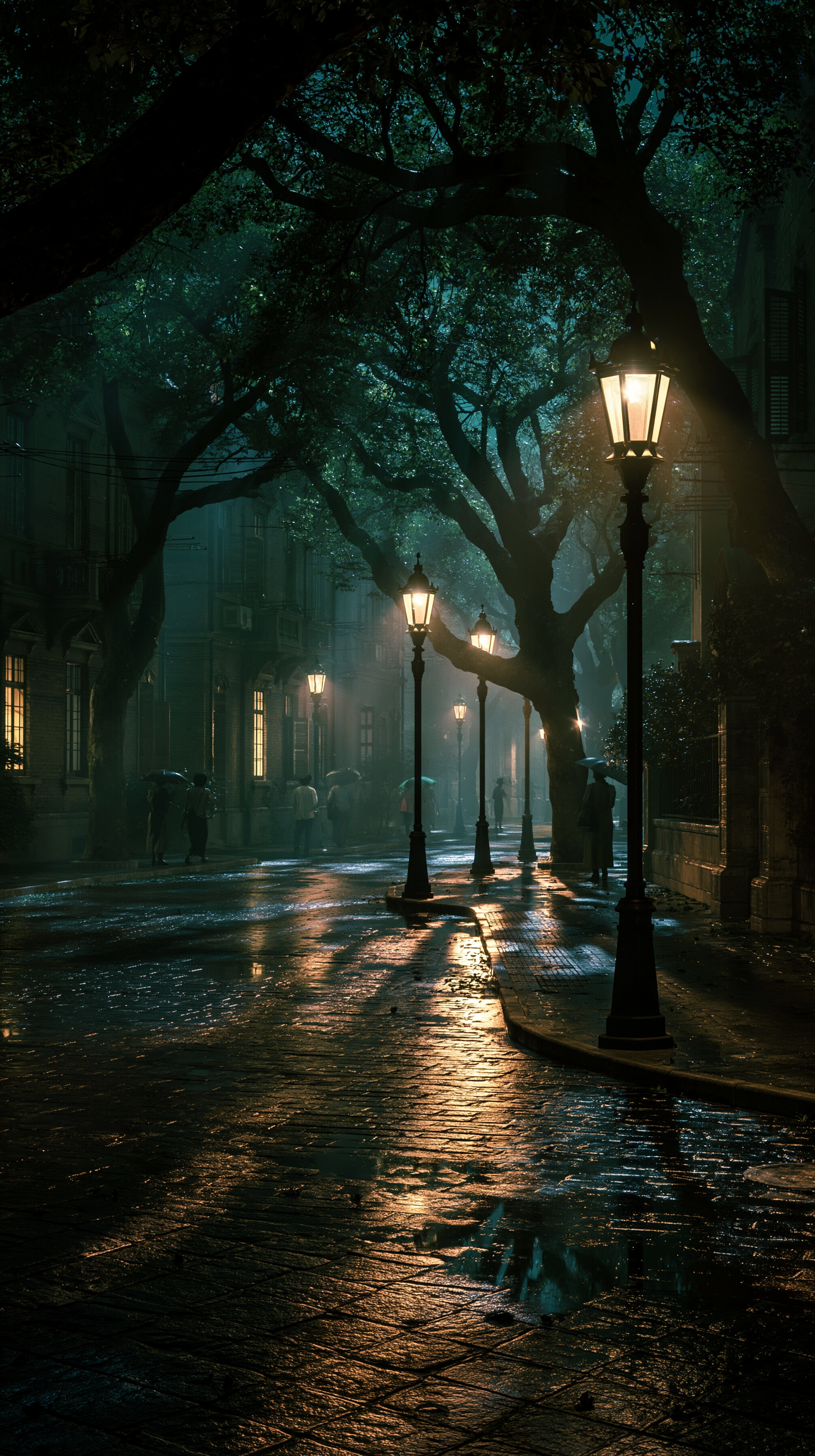 法租界雨夜街道场景